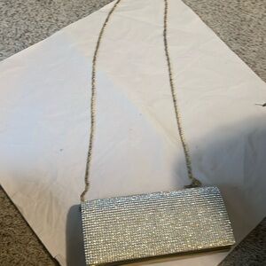 Ladies evening bag or clutchgold with silver beading. Good condition see photos!